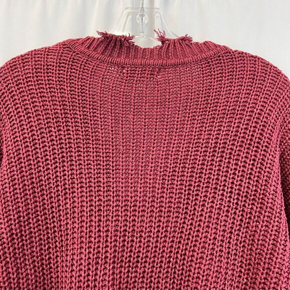 Andree by Unit Womens V-Neck Long Sleeve Distressed Knit Sweater Wine M - Picture 6 of 9